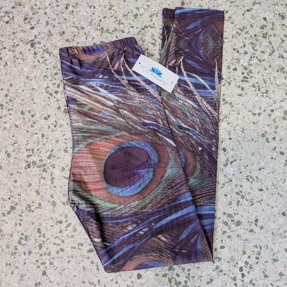 Lotus Leggings Pants - NWT Lotus Leggings, Peacock Feather Print